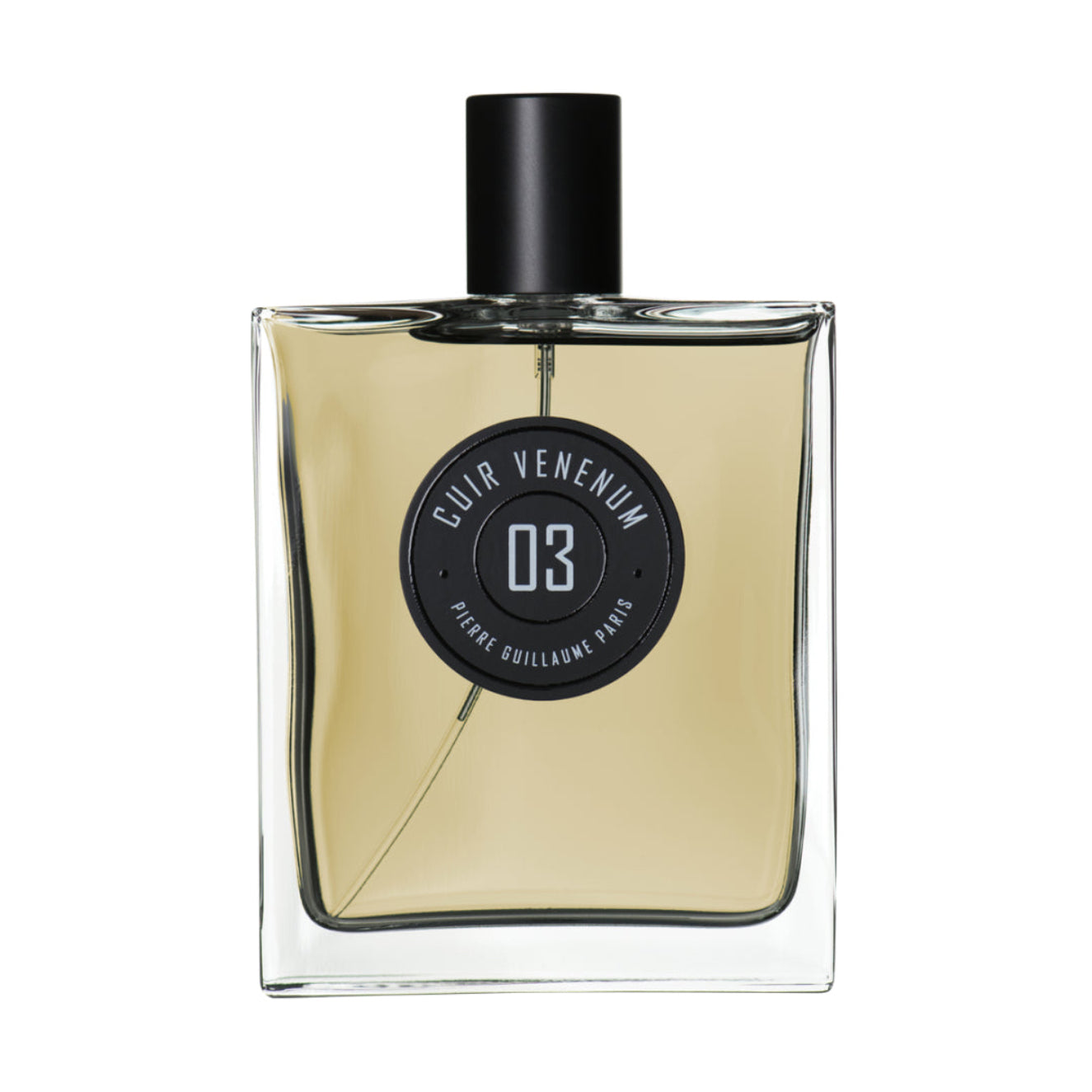Perfume bottle labeled 'Cuir Venenum 03' on a white background