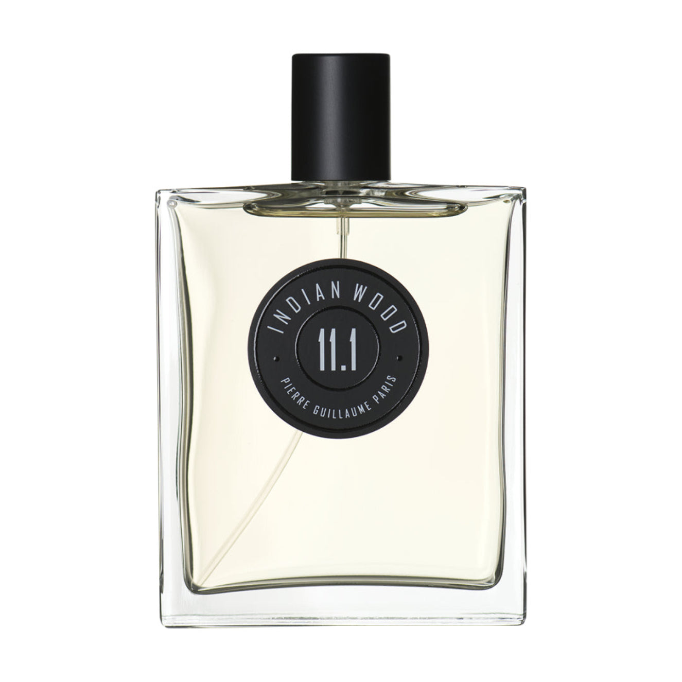 Perfume bottle labeled 'Indian Wood' by Pierre Guillaume on a white background